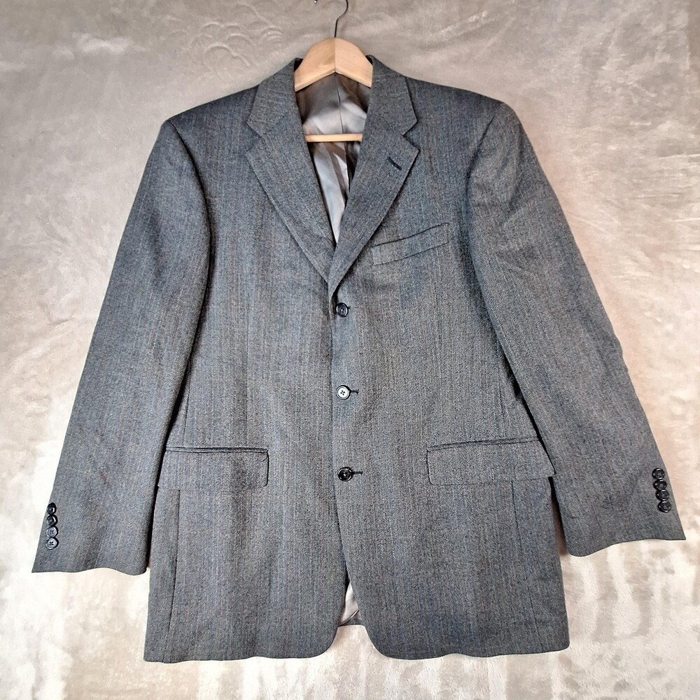 Hart Schaffner Marx Sport Coat Mens 40R Gray Herringbone Tweed Single Vent 3 Btn